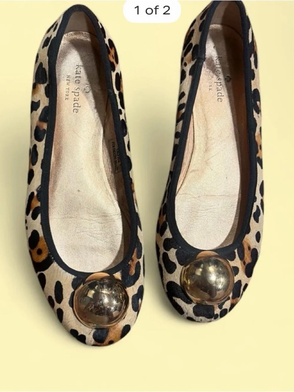 kate spade Leopard Print Ballet Flats with Gold Dome